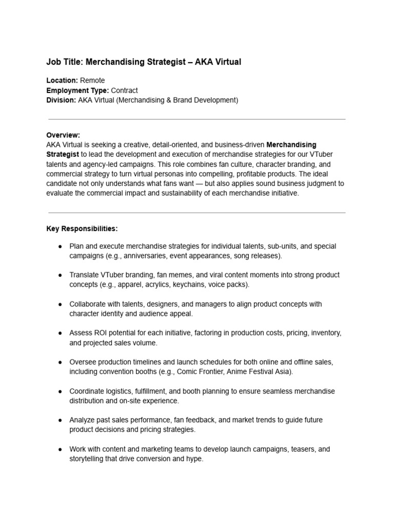 Merchandise Strategist Job Opening - English Version | PDF | Brand ...