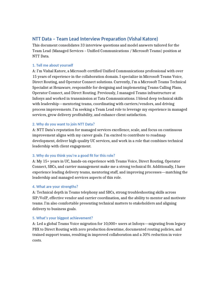 NTT Data TeamLead Interview Preparation VishalKatore Full33 | PDF ...