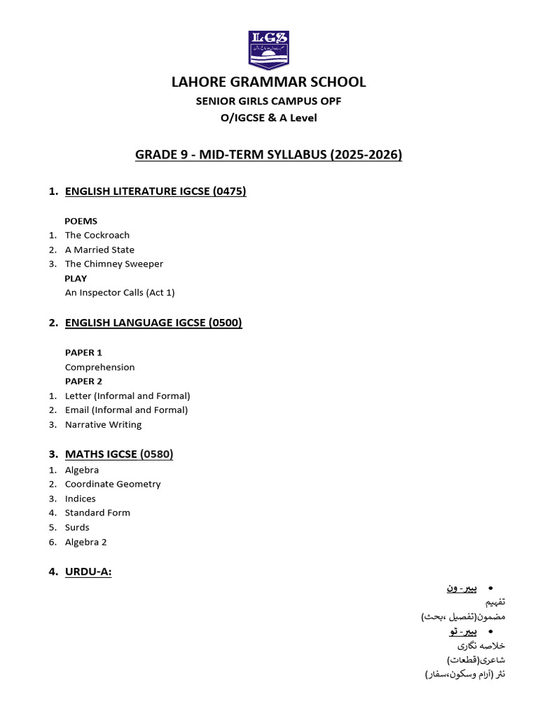 Grade 9 Mid-Term Syllabus 2025-26 | PDF | Chemical Bond | Ionic Bonding