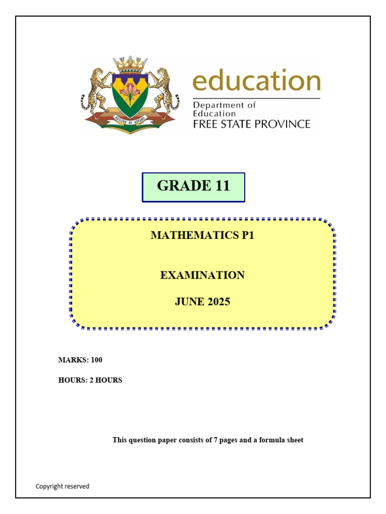 Grade 11 Mathematics P1 Exam June 2025 | PDF | Mathematical Objects ...