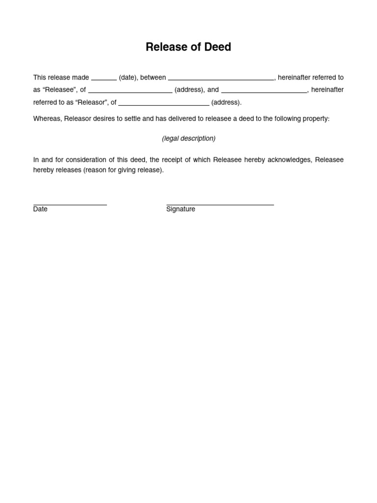 Property Deed Release Agreement | PDF