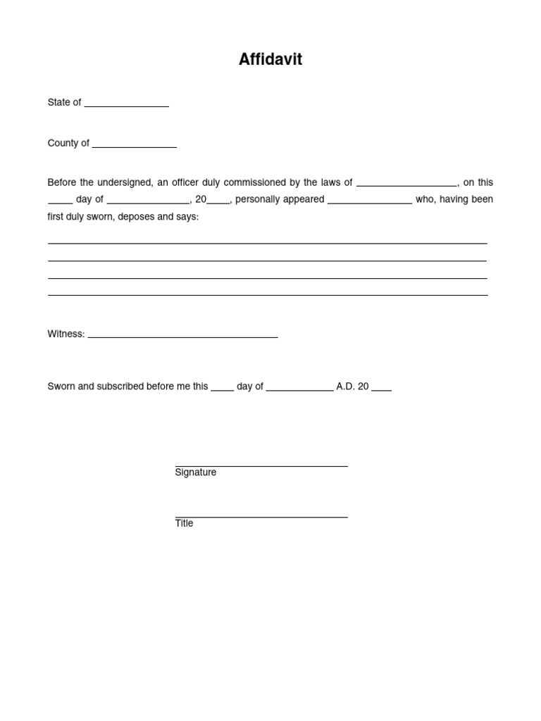 Legal Affidavit Template Document | PDF