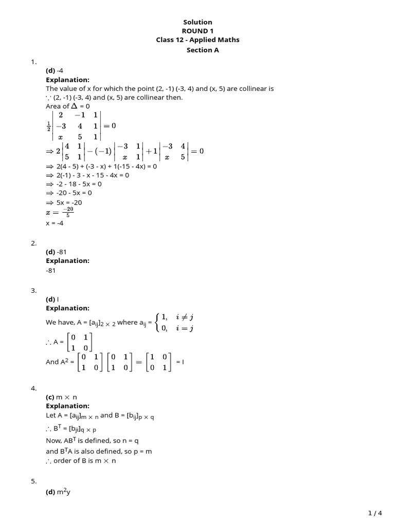 Class 12 Applied Maths Solutions | PDF | Algebra | Mathematical Objects