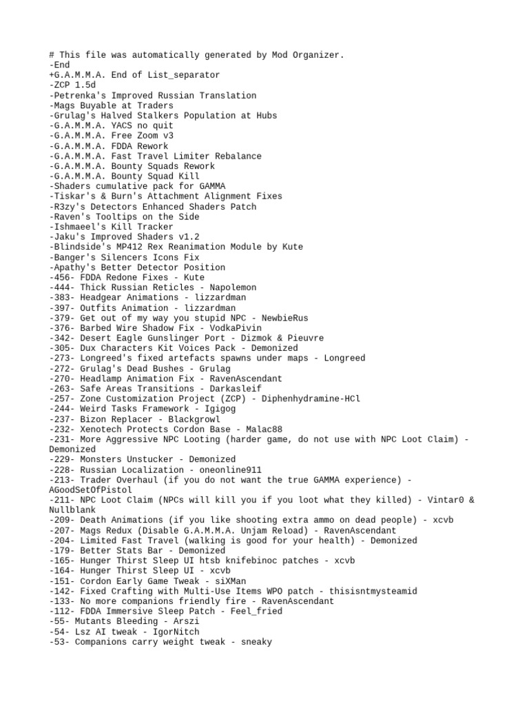 GAMMA Mod Additions and Fixes List | PDF | Firearms