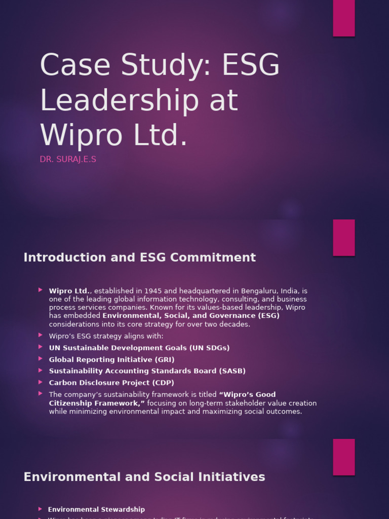 Wipro Ltd.'s ESG Leadership Case Study | PDF | Sustainability | Natural ...