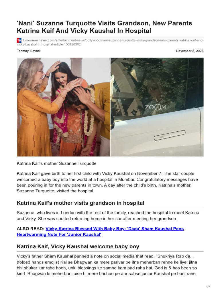 Nani Suzanne Turquotte Visits Grandson New Parents Katrina Kaif and ...