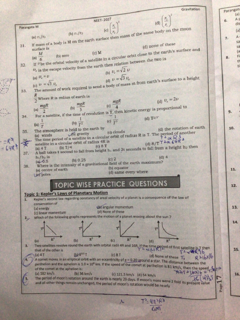 Topic Wise Practice Question Gravitation | PDF