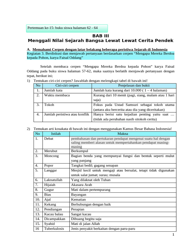 Teks Cerita Pendek XI-3A - Kegiatan 3 | PDF
