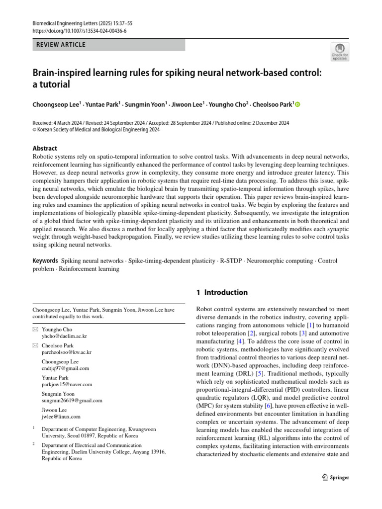 Brain Inspired Learning Rules For Spiking Neural Network Based Control ...