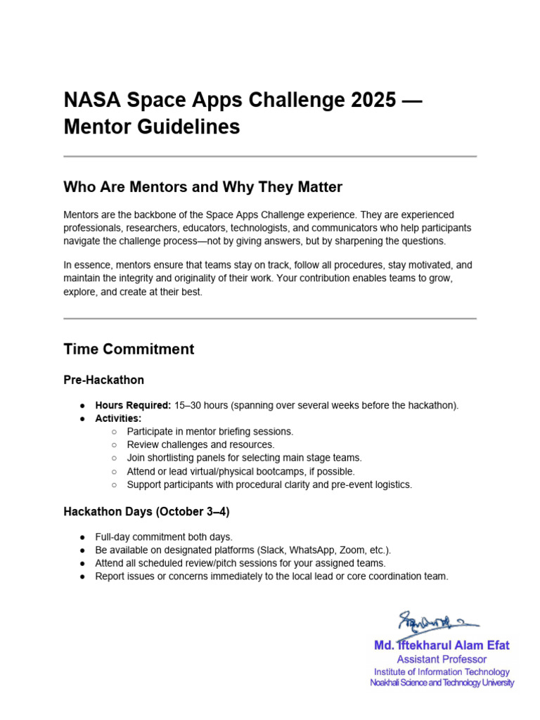 NASA Space Apps Challenge 2025 Mentor Guide | PDF | Mentorship | Computing
