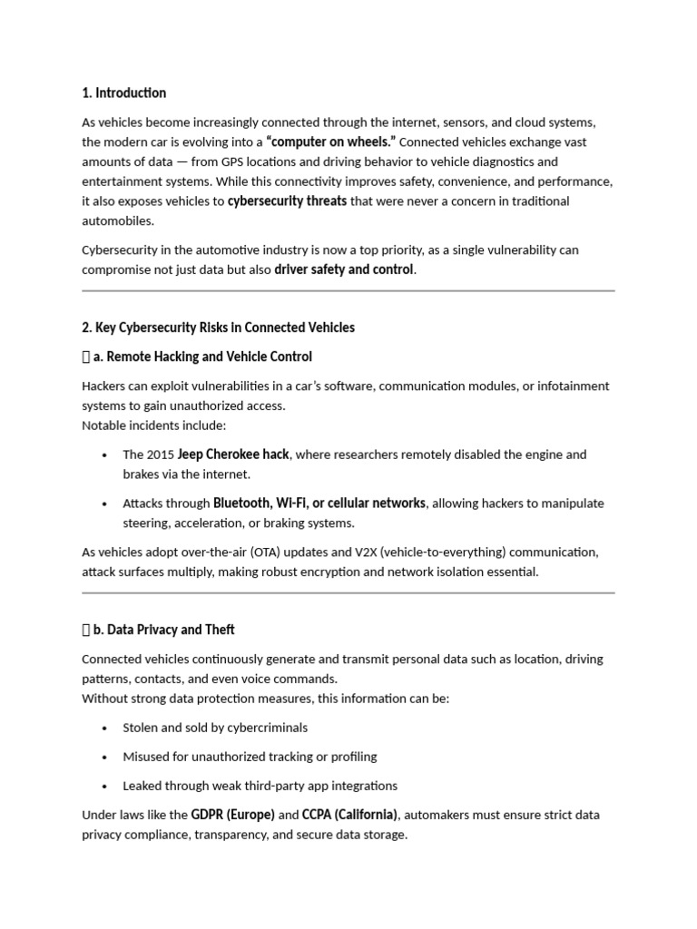Cybersecurity Risks in Connected Vehicles | PDF | Security | Computer ...