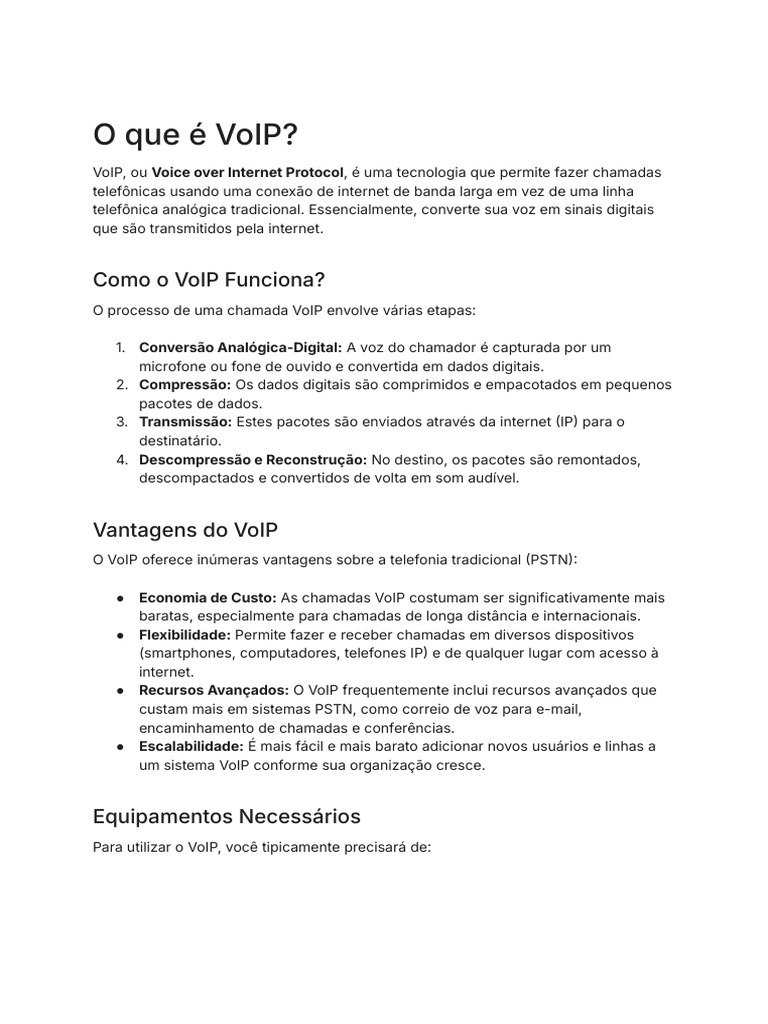 O Que É VoIP | PDF | Voz sobre IP (VoIP) | Internet