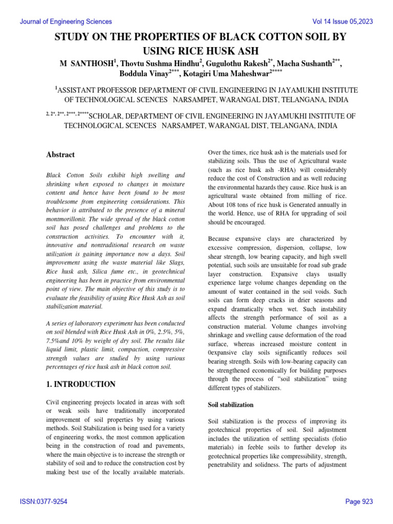 Study On The Properties of Black Cotton Soil by Using Rice Husk Ash ...