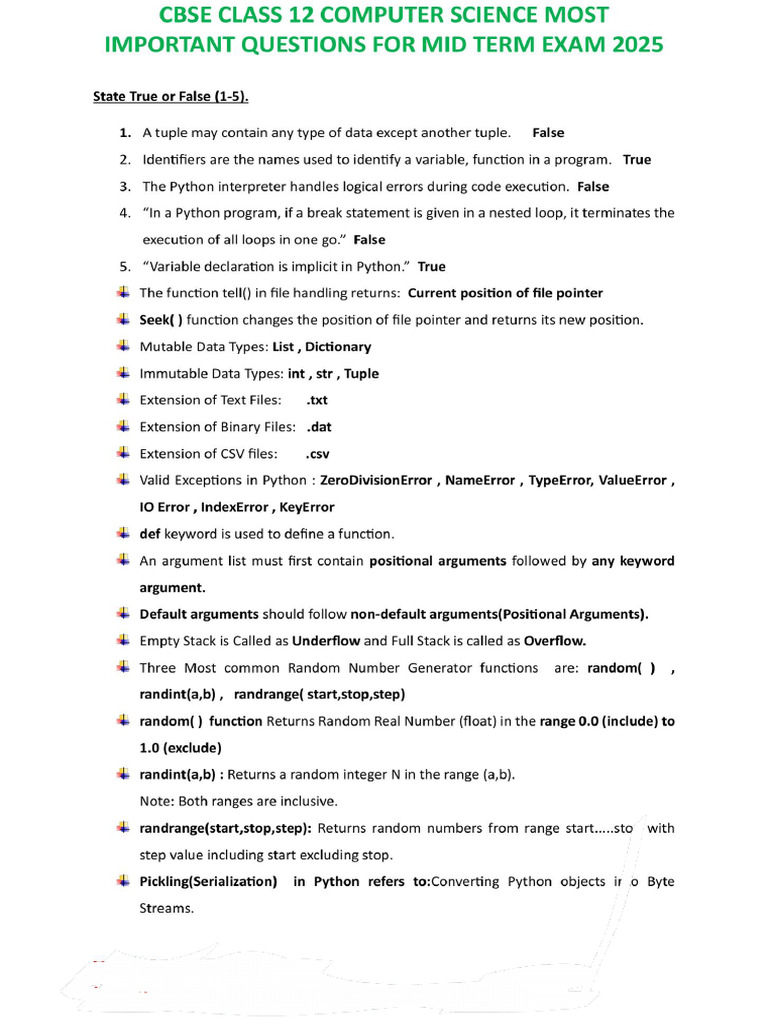 12 Imp Cs Mid Term Questions - 251015 - 163955 | PDF