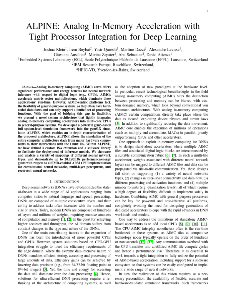 ALPINE: Integrated AIMC for Deep Learning | PDF | Deep Learning ...