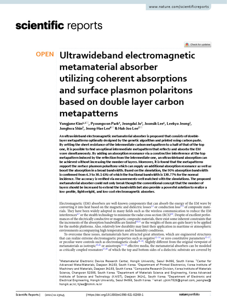 Ultrawideband Metamaterial Absorber Design | PDF | Metamaterial | Waves