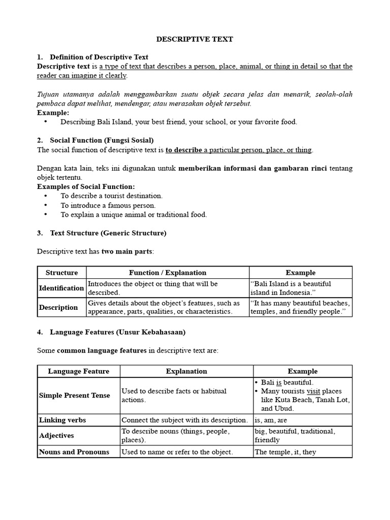 Understanding Descriptive Text Basics | PDF | Verb | Adjective