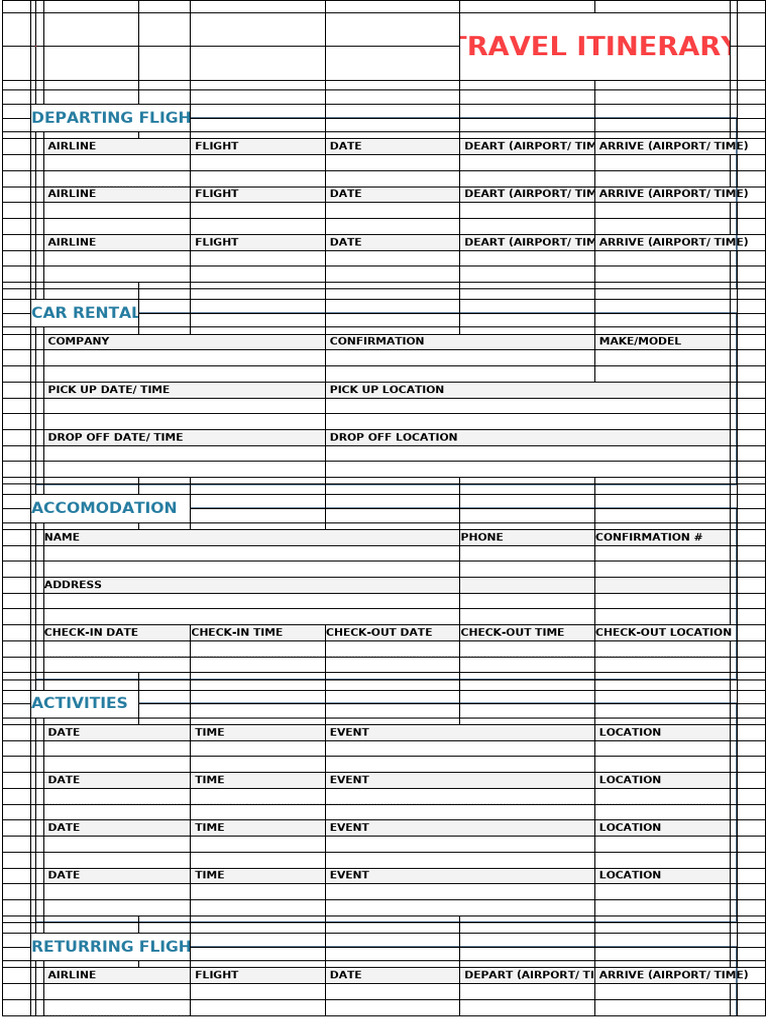 Comprehensive Travel Itinerary Guide | PDF