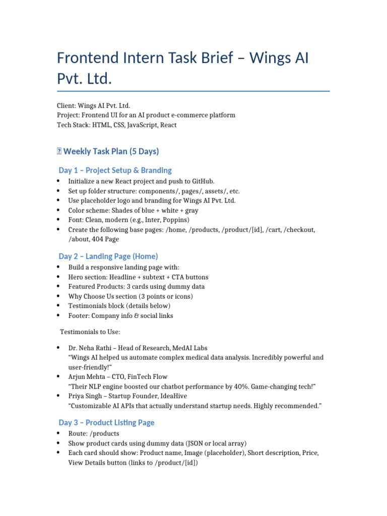 Frontend Intern Task Overview - Wings AI | PDF | Computing | Software