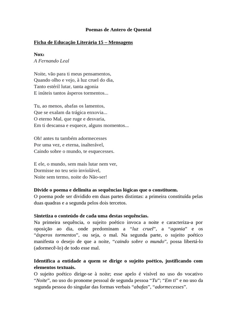 An lise Dos Poemas De Antero De Quental PDF Amor Poesia