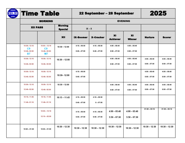 September Batch Timetable 2025 | PDF