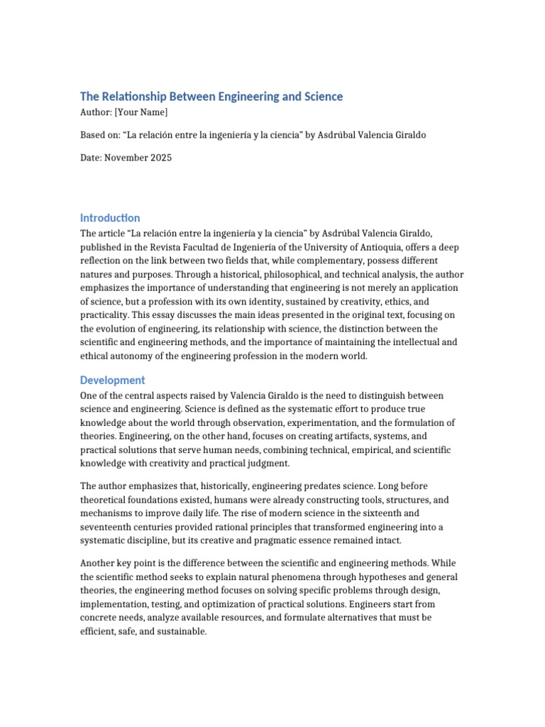 Essay Relationship Engineering Science | PDF | Science | Engineering