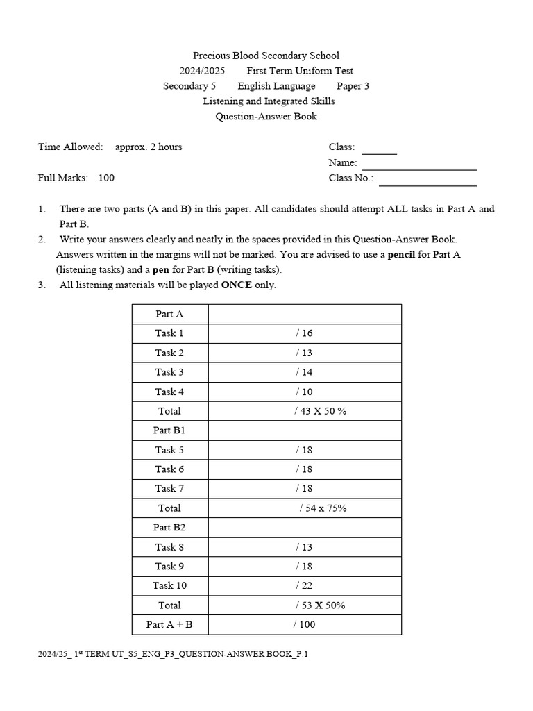 2425 S5 1st Term UT - Paper3 - QAB | PDF