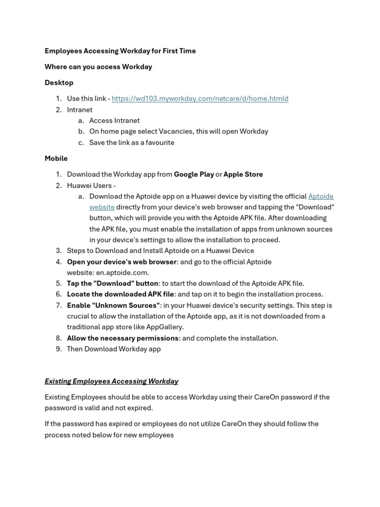Accessing Workday: First-Time Guide | PDF | Mobile App | Password