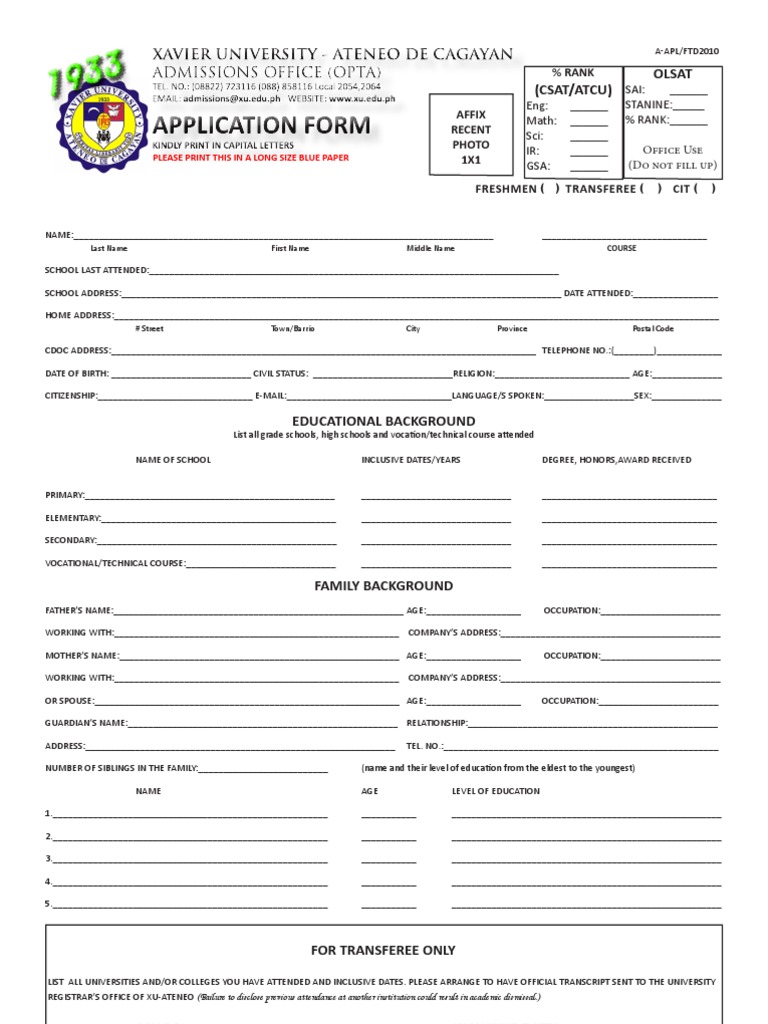 Admissions Application Form 2011 PDF Bachelor's Degree Engineering