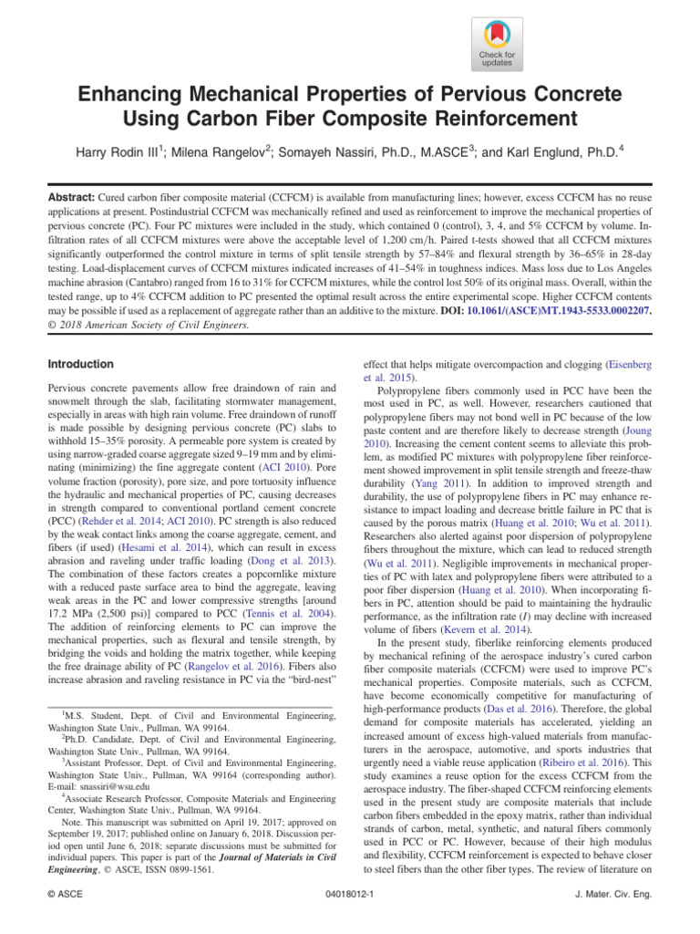 Carbon Fiber Reinforcement in Pervious Concrete | PDF | Composite ...