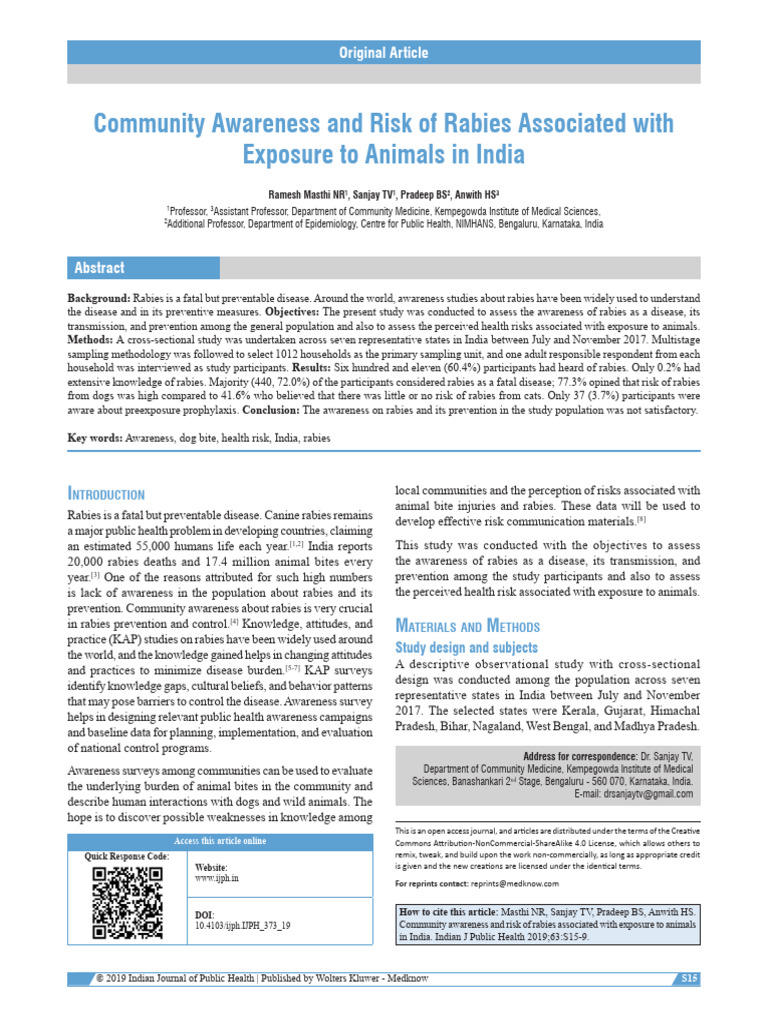 Community Awareness and Risk of Rabies Associated.5 2 | PDF | Rabies | Risk