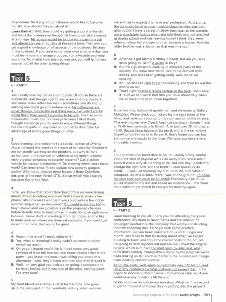 Fce Weekday Class Listening Test 5 Transcript Pdf