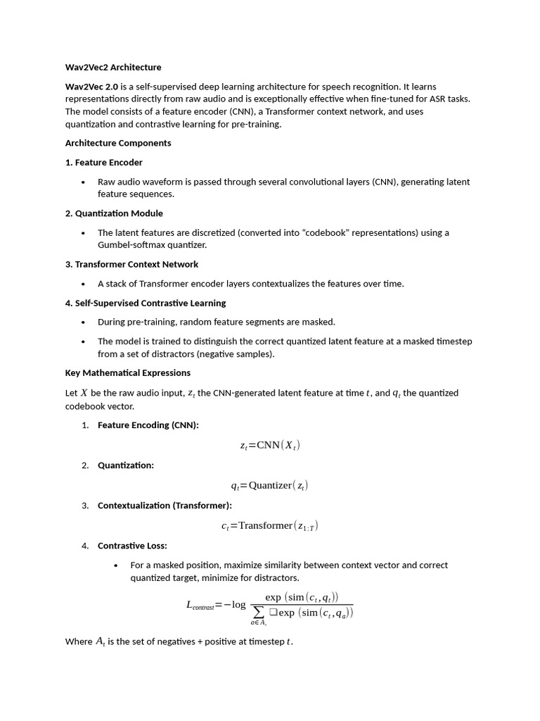 Wav2Vec2 Architecture for Speech Recognition | PDF