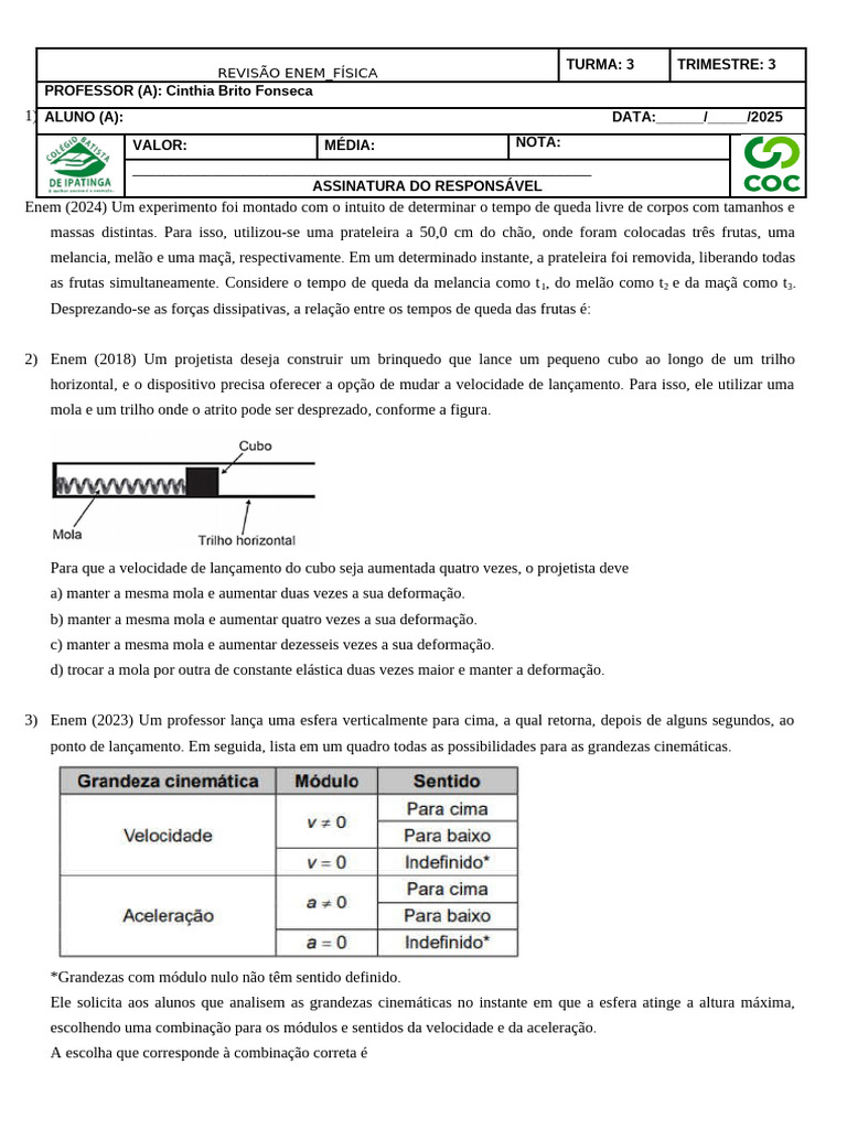 Experimentos e Questões de Física ENEM 2024 | PDF | Calor | Diodo ...
