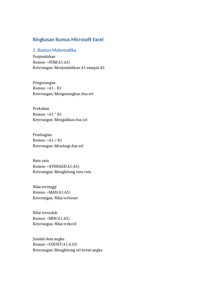 Rumus Excel Penting untuk Pemula | PDF