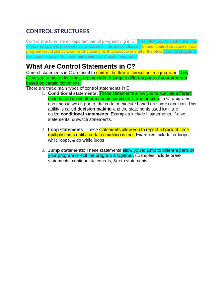 C Programming Control Structures Explained | PDF | Control Flow | Computing