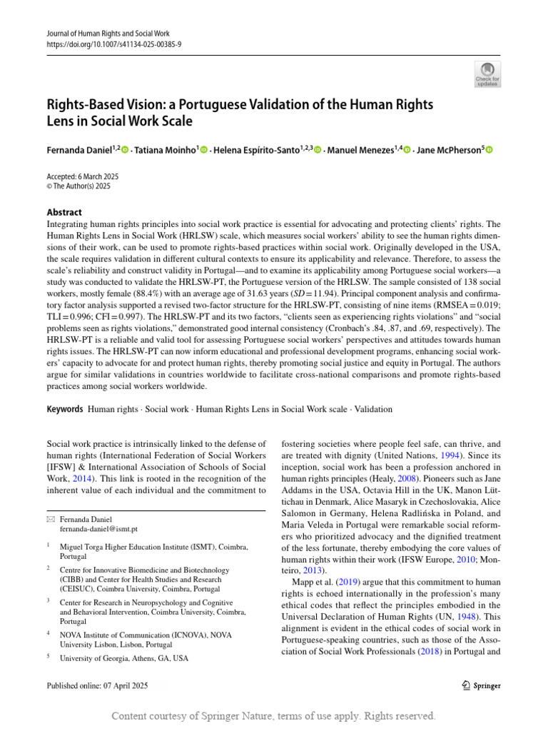Portuguese Validation of HRLSW Scale | PDF | Social Work | Factor Analysis