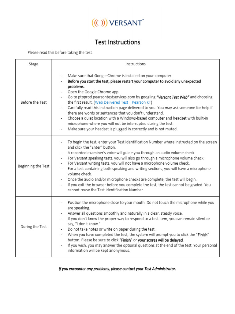 Test Instructions | PDF