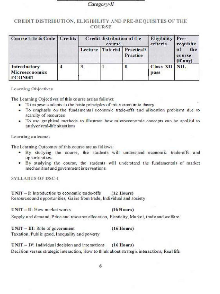Syllabus Economics Minor Sem 1 | PDF