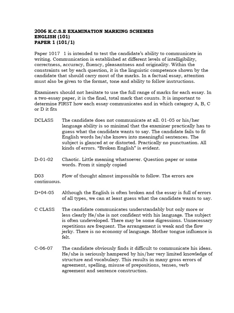 2006 KCSE English Paper 1 Marking Guide | PDF | English Language ...