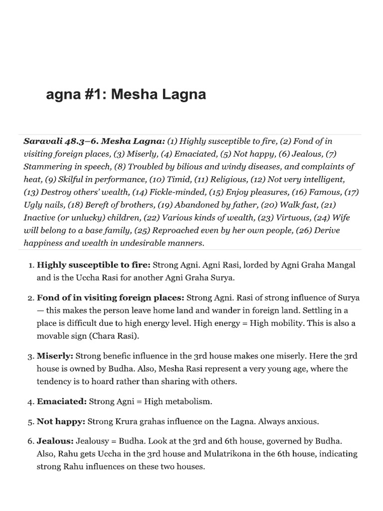 Lagna #1 - Mesha Lagna | PDF