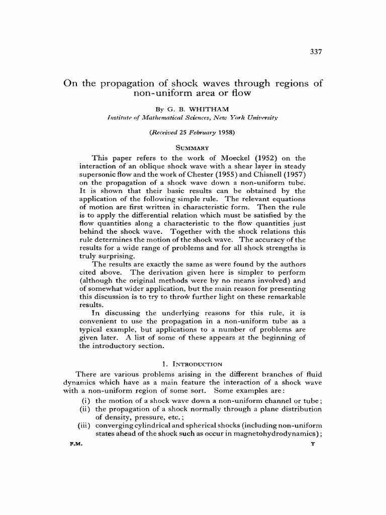 Shock Wave Propagation in Non-Uniform Flow | PDF | Shock Wave | Fluid ...