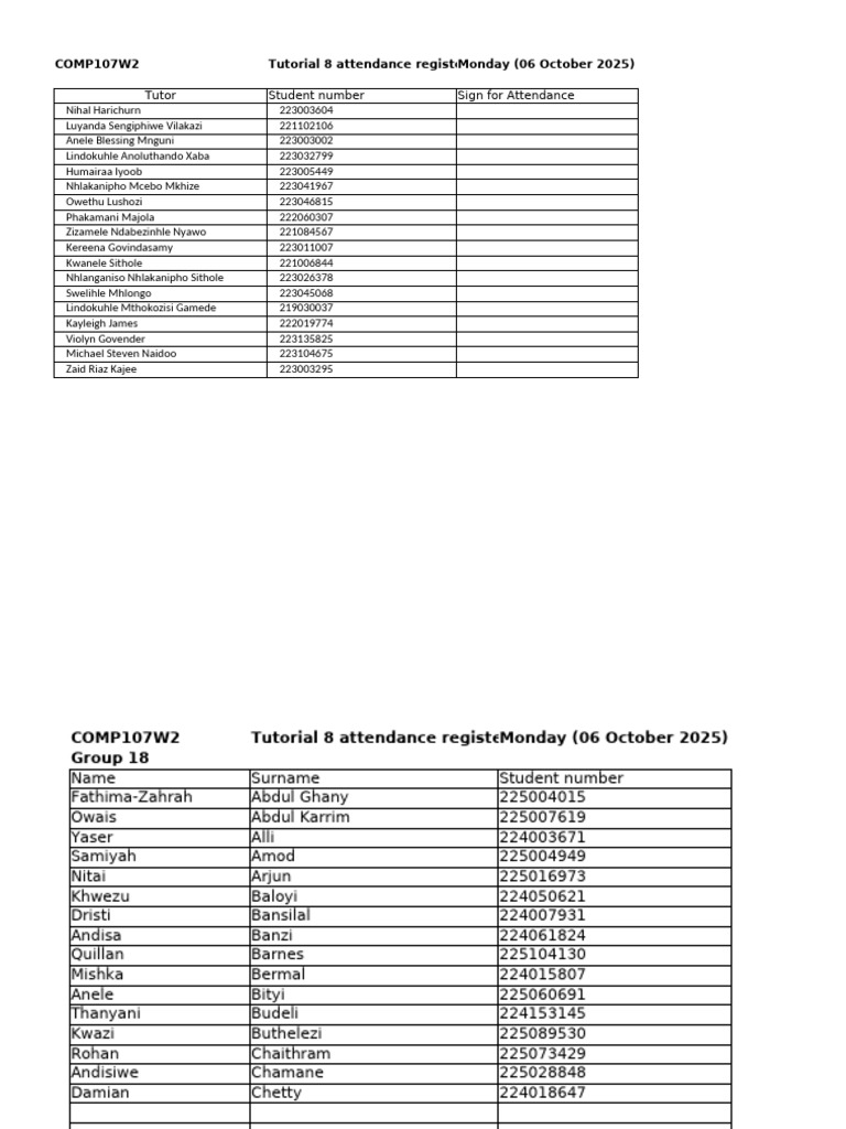 COMP107 Tutorial 8 GroupAllocations | PDF