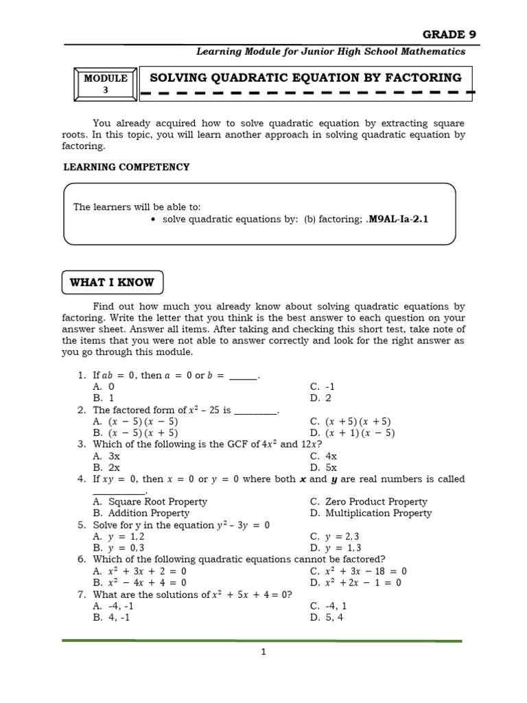 Quadratic Equations Factoring Guide | PDF | Subtraction | Factorization