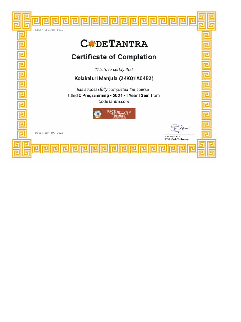 C Programming Course Completion Certificate | PDF