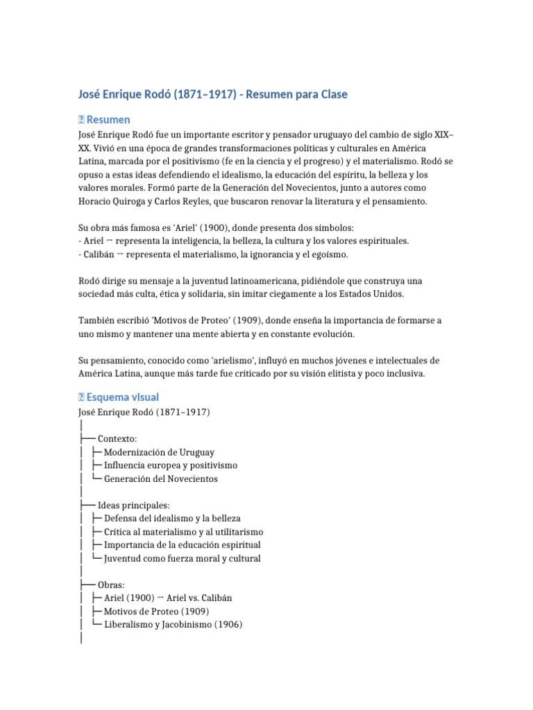 Jose Enrique Rodo Resumen Clase | PDF | Educación en artes liberales