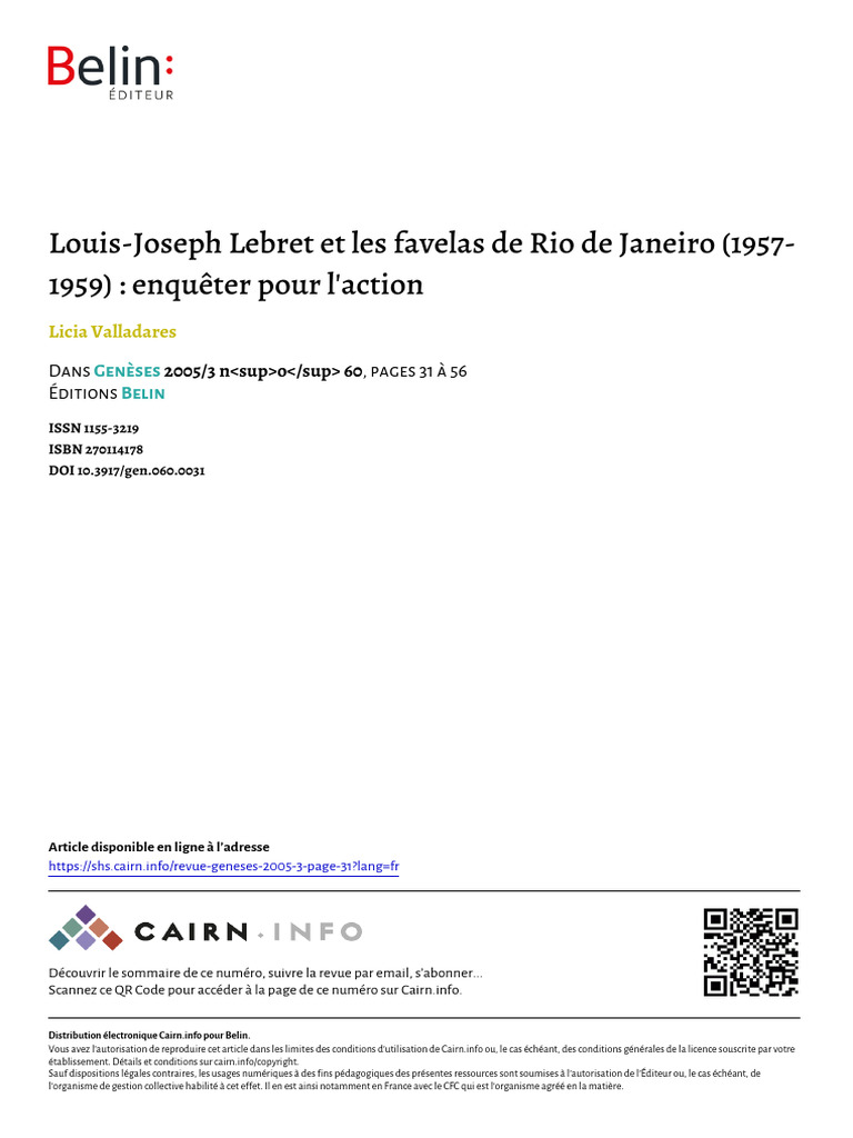 Lebret et les favelas de Rio (1957-1959) | PDF | Brésil | Rio de Janeiro
