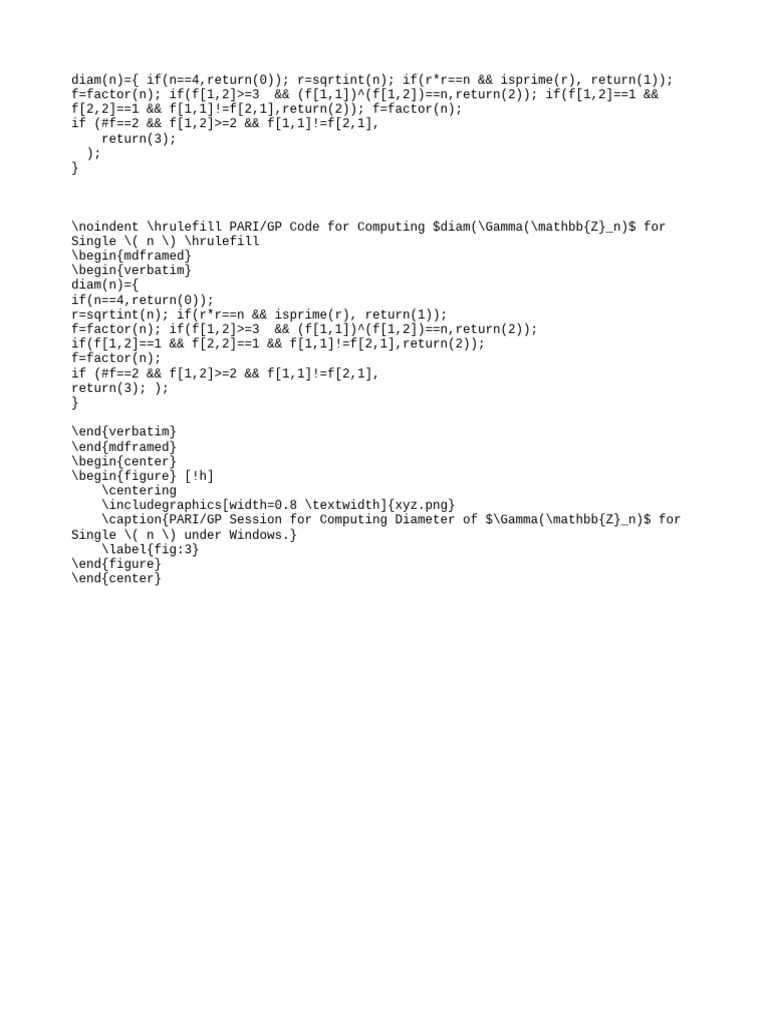 PARI/GP Code for Diameter Calculation | PDF