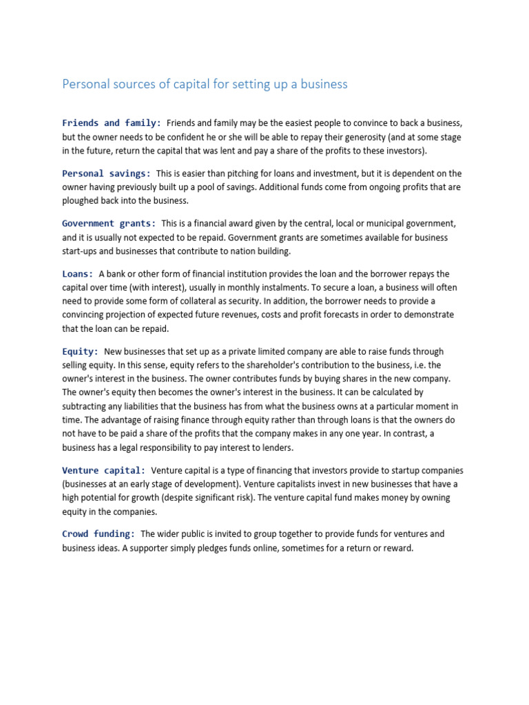 Funding Sources for Starting a Business | PDF | Equity (Finance) | Loans