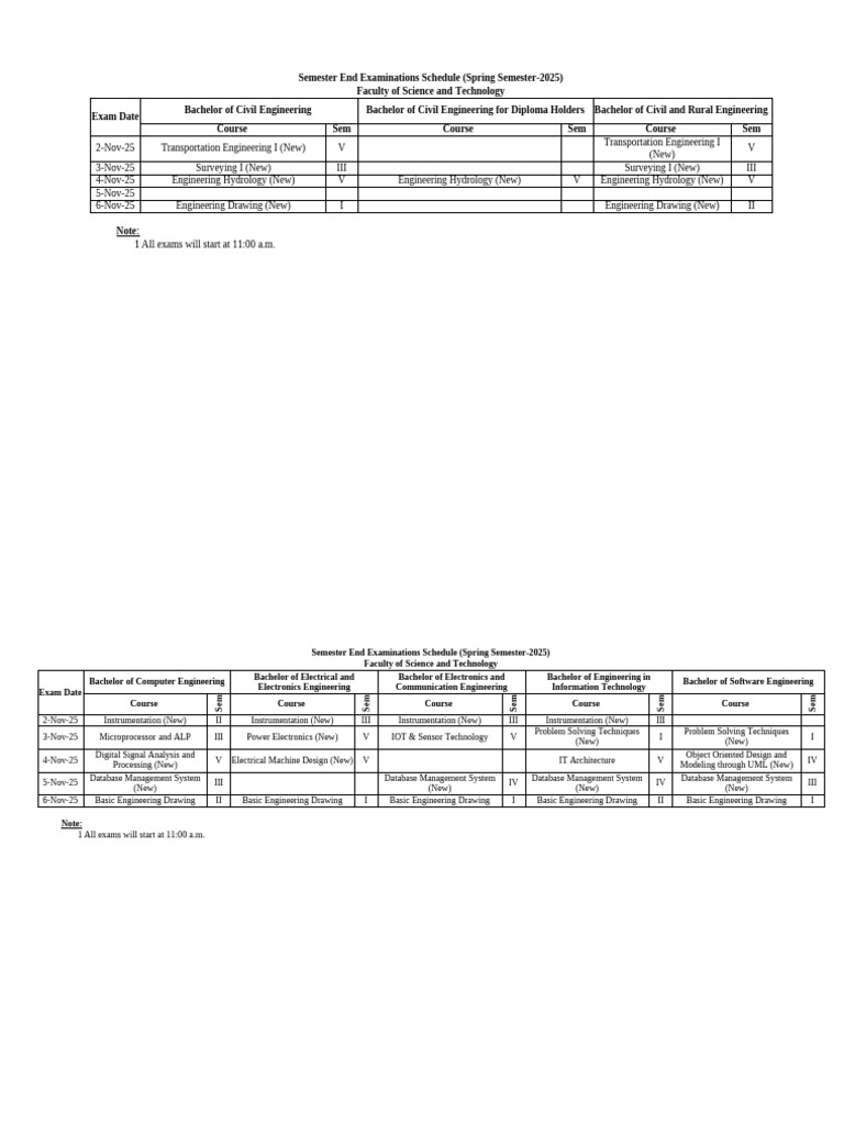 Spring 2025 Exam Schedule - Science & Tech | PDF | Engineering ...
